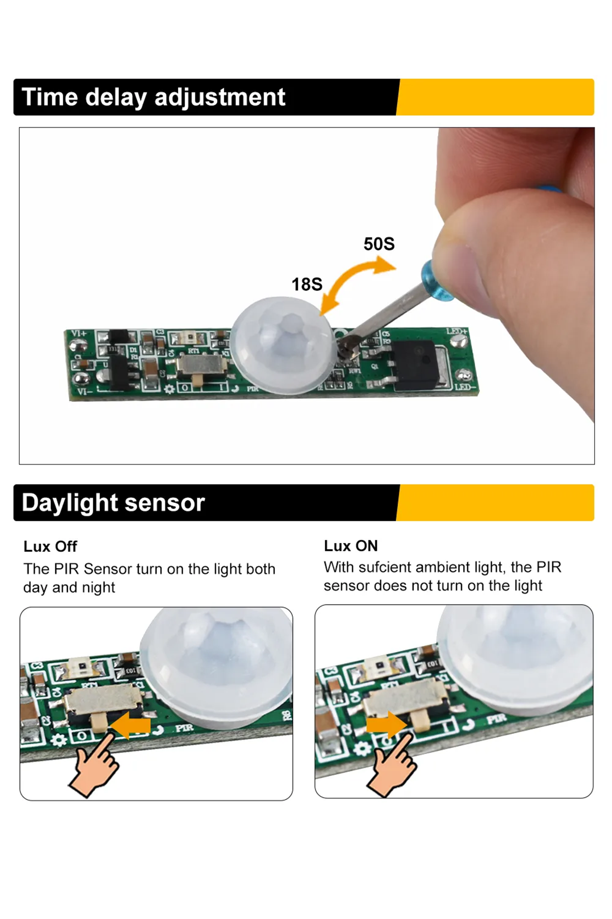 PIR hareket sensörü daylight