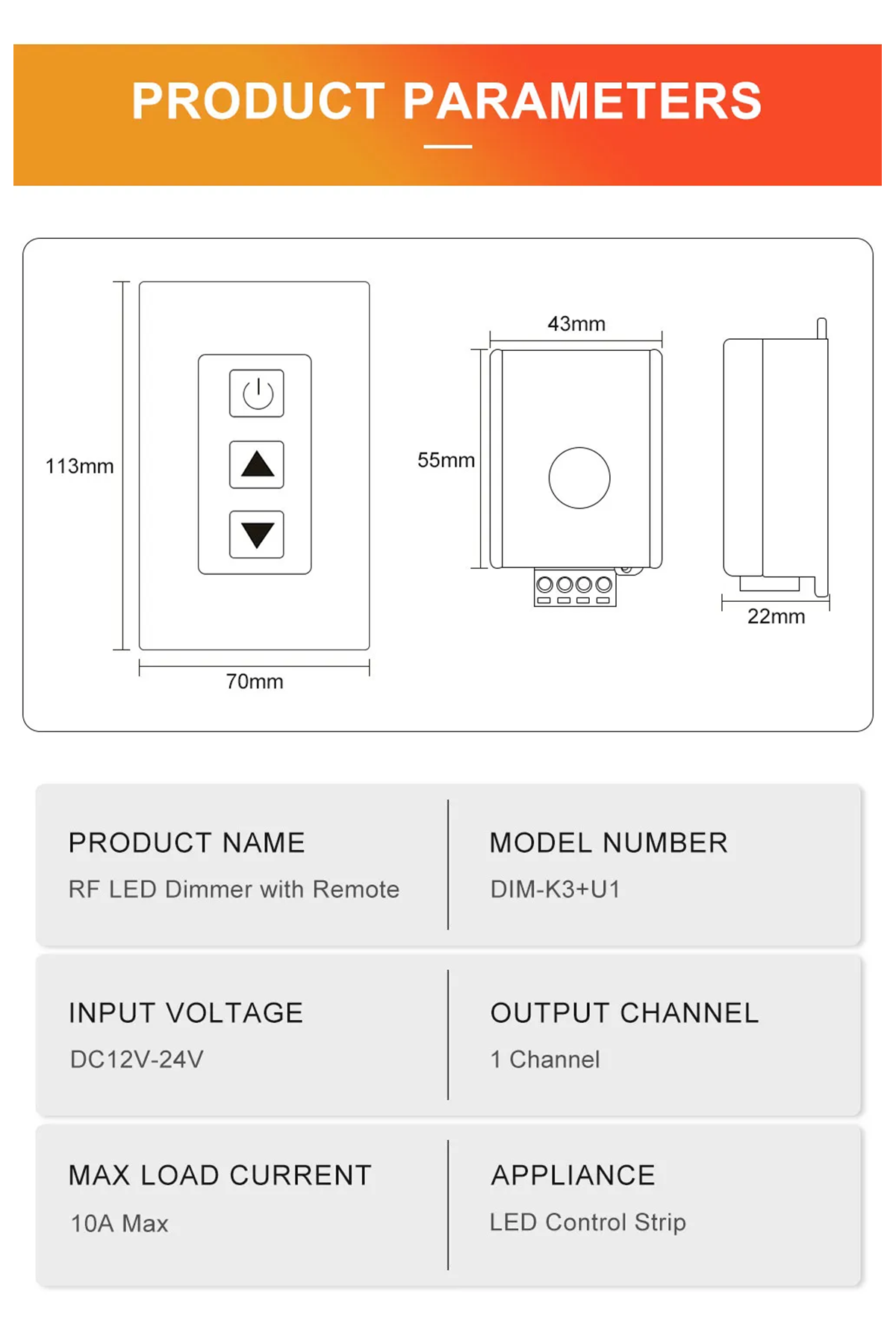 RF LED Dimmer ON-OFF with Remote